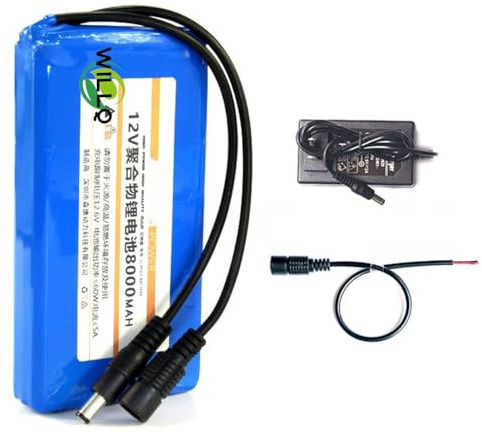 WILLQ 12 Volts Polymer Lithium Ion Battery Pack DC 12V 6Ah 8Ah 10Ah 12Ah 16Ah 20Ah Rechargeable Li-Po Battery,N/Light,8000mAh