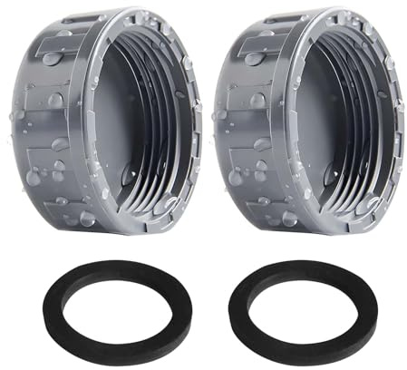 2 Stück PVC-Gewindekappe 50 mm mit Dichtring, Dichtungsring für Schlauchanschlüsse, robuste Rohrkappe für Garten- und Sanitärbereich