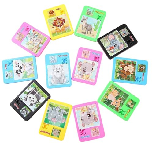Xoeryoy 10Pcs Slide Puzzle, 16-Grid Cute Portable Mini Animal Puzzle, Safe Smooth Educational Toys for Girls, Boys