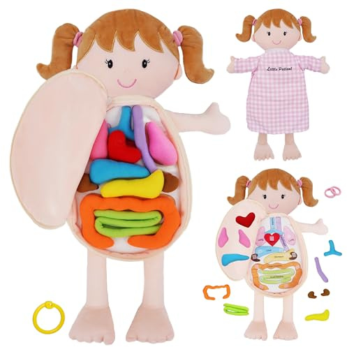 Lullaberry 45 cm kleine Patientin Emily Plüsch-Anatomie-Puppe – weiches Lernspielzeug mit abnehmbaren menschlichen Organen – Lernen Sie grundlegende Anatomie für Kleinkinder und Kinder