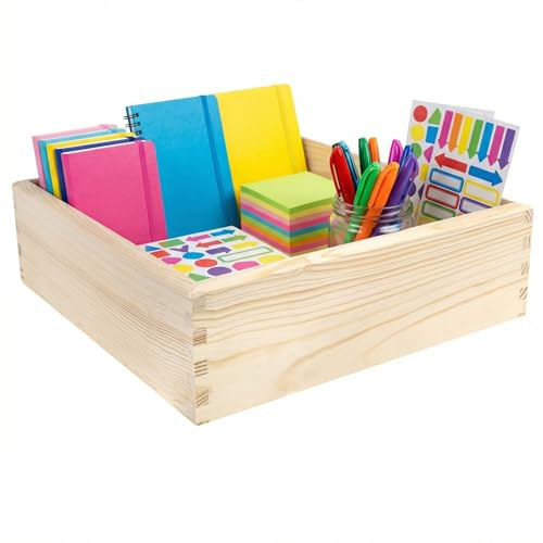 Creative Deco Aufbewahrungsbox Holzkiste ohne Deckel 30 x 30 x 9 cm Holzbox | aus Kiefernholz | Schubladen Organizer Für Kleinutensilien Make up, Schmuck, Stifte, Bürobedarf