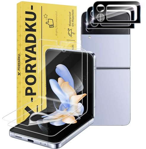 [2+2 Stück] Schutzfolie für Samsung Galaxy Z Flip 4, 2x Flexibles EPU Innenfolie + 2x 9H Kamera-Schutzglas, mit Positionierhilfe, Blasenfrei, Hüllenfreundlich Displayschutz für Galaxy Z Flip4
