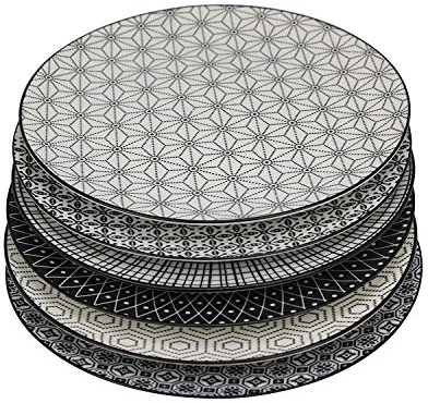 Ard'time - Assiette ronde Komae noir et blanc diam 26 cm lot de 6