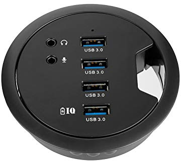 WDX Desk-Fit (Diameter 3.14 or 80MM) 4 Port USB 3.0 Hub with 3.5mm Audio Mic Phone Jack/BC 1.2 USB Charger for iPhone/Smart Phones(USB 3.0 4Port +Video)