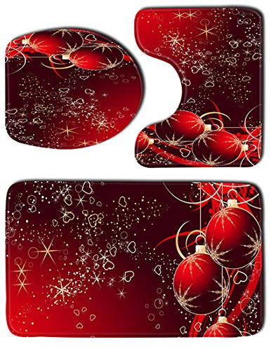 JMAHM Toilet Seat Cover Mat Bath Mats 3 Piece Bathroom Set Non Slip Bathroom Rug Mat Pedestal Mat Christmas (SHDJ20)