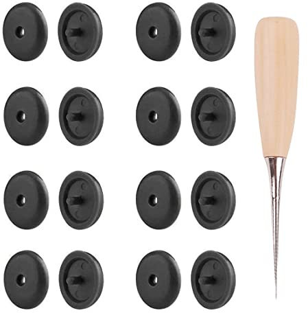 LEEQBRC LEEQ 15 Sets schwarze Sicherheitsgurt-Stopperknöpfe, rutschfeste Schnalle, kein Schweißen erforderlich, mit Holzgriff-Ahle zum Be- und Entladen