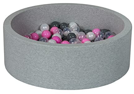 Velinda Bällebad Ballpool Kugelbad Bällchenbad Bällchenpool Kinder Pool mit 200 Bällen (Farbe der Bälle: perlweiß, transparent, rosa, grau)