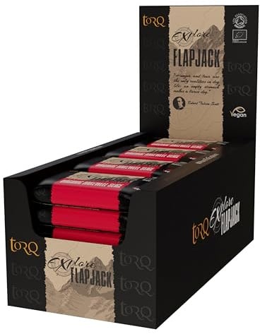 Torq Explore Flapjack Cherry Bakewell Plant Based - Vegan Nutrition Snacks for Running, Cycling, Sports & Expeditions - Endurance Flapjacks Energy Bars - Box of 20