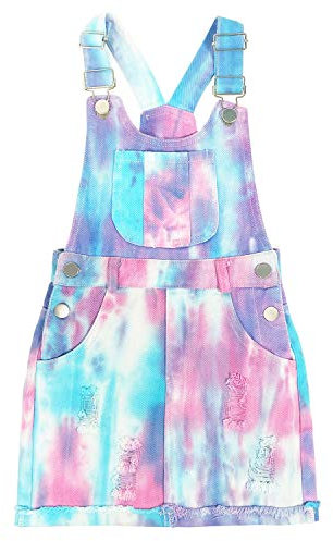 Peacolate 4-11 Jahre Mädchen Krawatte Färben Träger Kleid Denim Overall Rock(7Jahre)