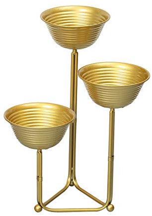 Blumenständer Pflanzenregal Modern Blumentopfhalter für den Innen-und Außenbereich Blumenständer Mehrschichtige Dreieck Metall Bodenständigen Pflanze Stehen Balkon Blume Display Rack Dekoration, Gold