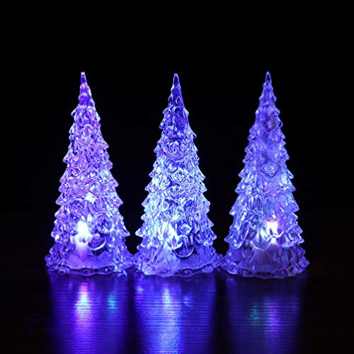 FRCOLOR Glass Christmas Tree With Lights, Table Decorations, Xmas Tabletop Lamp, Battery Operated Mini Tree, 4PCS (Random Color)