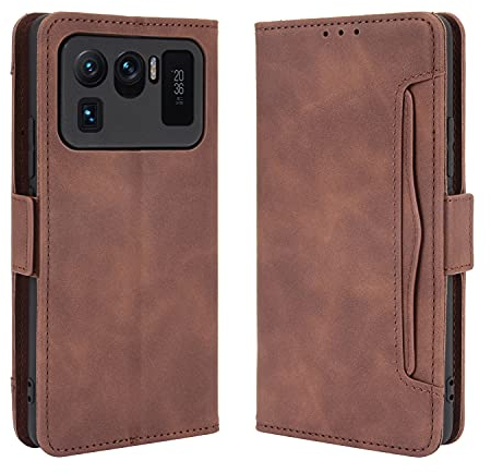 Hauw Coque Xiaomi Mi 11 Ultra,Fermeture Magnétique Fentes Multi-Cartes Etui Portefeuille en Cuir pour Xiaomi Mi 11 Ultra,Marron
