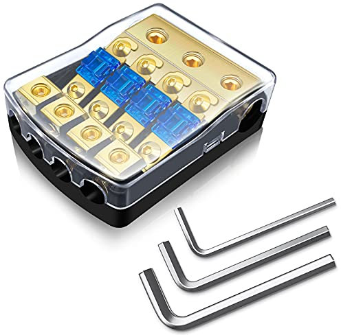 BULVACK 4-Wege-Mini-ANL-Sicherungshalter, Kupfer, 0/2/4 Gauge auf 4/6/8 Gauge, 60 Ampere Sicherungsverteilerblock für Auto, LKW, Boot, Audio, Stereo-Verstärker