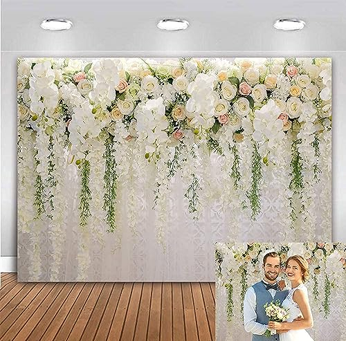 BUTEN Blanc Fleur Toile de Fond Rideau Nuptiale Douche Fond Rose Floral Photographie pour la réception de Mariage Baby Shower Décoration Fournitures