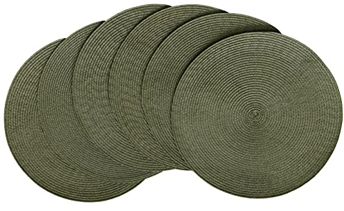 HODJOY Platzdeckchen, rund, für Esstisch, waschbar, gewebte Tischsets für Weihnachten, 38,1 cm, 6 Stück, Olivgrün