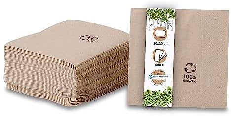 BIOZOYG Umweltfreundliche Bio Servietten aus Recyclingpapier I Hochwertige Papierservietten 20 x 20 cm I 500 Stück Cocktailservietten ungebleicht, biologisch abbaubar, kompostierbar
