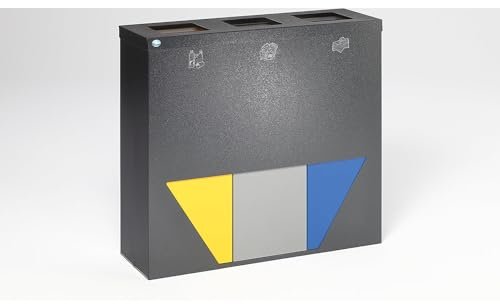 VAR | Wertstoffsammelstation TRAPEZ | 3 x 89 l | mit Aufsatz und Klemmring | antiksilber | 3 Einsätze gelb/silber/blau