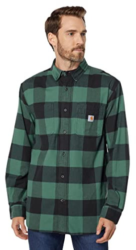 Carhartt Herren Workwear Relaxed Fit Midweight Flannel L/S Plaid Shirt, Slate Green, XL
