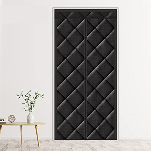 Liveinu Isolant Thermique Isolation Porte Avec Magnétique Moustiquaire Rideau De Porte Isolant Coton Rideau d'occultation Coupe-vent Imperméable Isolation Phonique 100x200cm Noir
