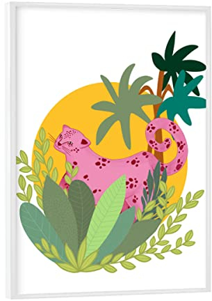 artboxONE Poster mit weißem Rahmen 18x13 cm Für Kinder Pink cat - Bild pink Panther bunt Colorful