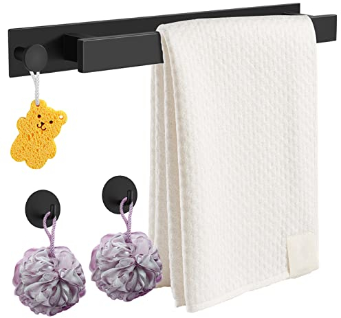 FUNYKICH Schwarzer Handtuchhalter Ohne Bohren, 304 Edelstahl Selbstklebend Gästehandtuchhalter, Badetuchhalter Handtuchstange Geschirrtuchhalter Handtuch Halter mit 2X Haken für Badezimmer (40CM)
