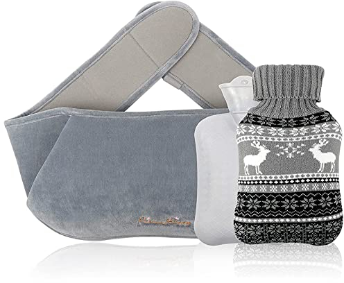 Yotako 3Pcs Wearable Hot Water Bottle Belt, Hot Hugger Wrap Around Hot Water Bottle with Waist Cover, Hot Water Bag Pouch for Back Period Pain Warm Hand Hot Water Bag for Kids Adult - Grey