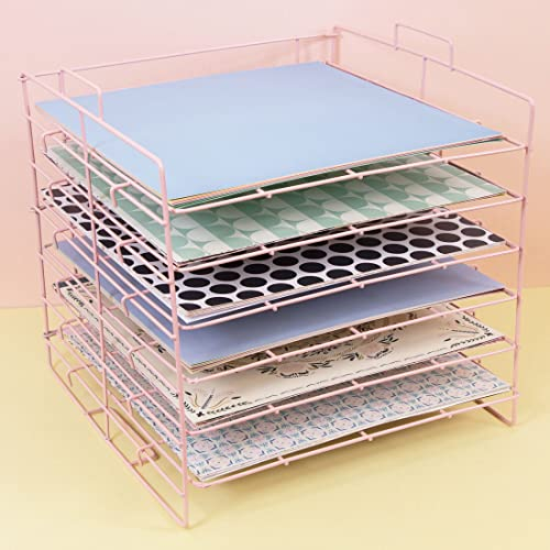 Craftelier - Metallablage mit 6 Papierfächern | Ideal zum Organisieren von Scrapbooking und Bastelmaterial | Größe ca. 35,8 x 33,3 x 33,2 cm - Farbe Pink