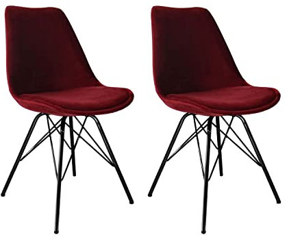 Kick Collection 2er Set Esszimmerstühl Velvet - Samt - Rot - Modern und Hochwertig - Samtstoff und Metall - Erhältlich in vielen Farben