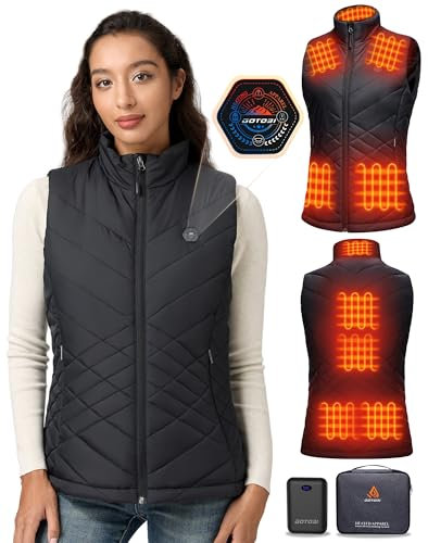 GOTOBI Gilet Chauffant Femme avec Batterie Incluse 7.4V 16000mAh, 9 Zones de Chauffage, 4 en 1 Interrupteur Intelligent avec Design d'extinction des Lumières, Veste Chauffante pour Plein Air