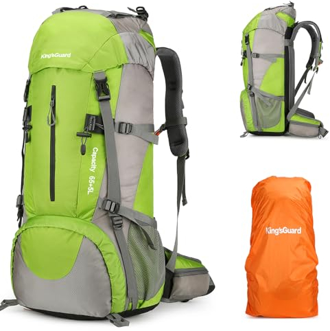 King'sGuard 70L Wanderrucksack mit Regenschutz, leichter Reiserucksack, wasserdichter Campingrucksack, Grün, 70L, Reiserucksäcke