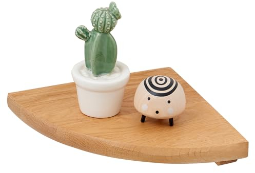 TREOAKWIS Eckregal Hängend, Eiche Massivholz Eckregal Hangeregal Wandregal Holz, Kleines Schwebendes Eckwandregal für Pflanzen Schlafzimmer Wohnzimmer Küche (30CM)