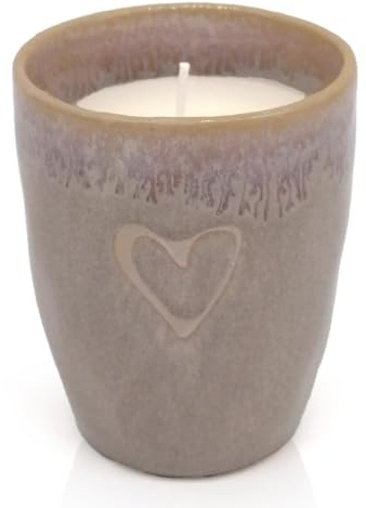 Mea-Living STONEWARE Kerze im Becher sand Herz, handgemachtes Steingut, 280 ml, wunderschönes Geschirr mit Kerze