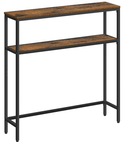 VASAGLE Konsolentisch, schmaler Sofatisch mit 2 Ablagen, 20 x 80 x 80 cm, Flurtisch, 2 Ebenen, für Flur, Wohnzimmer, Schlafzimmer, vintagebraun-tintenschwarz LNT130K01