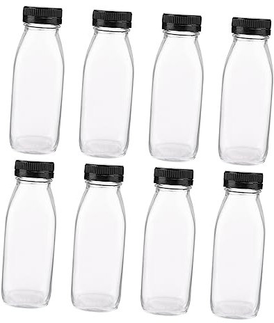 LIFKOME 8pièces Bouteilles Verre Transparent Pour Lait Yaourt Jus Et Boissons Contenants Réutilisables Avec Couvercles Sécurisés