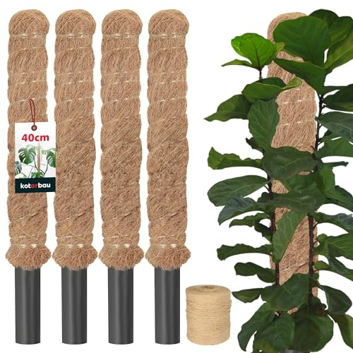 KOTARBAU® Moosstab für Monstera ⌀ 3,2x40 cm, Rankhilfe für Zimmerpflanzen | Kokosstab für Philodendron & Efeutute, Pflanzstab, Pflanzenstütze aus Kokosfaser, Braun, 4er Set