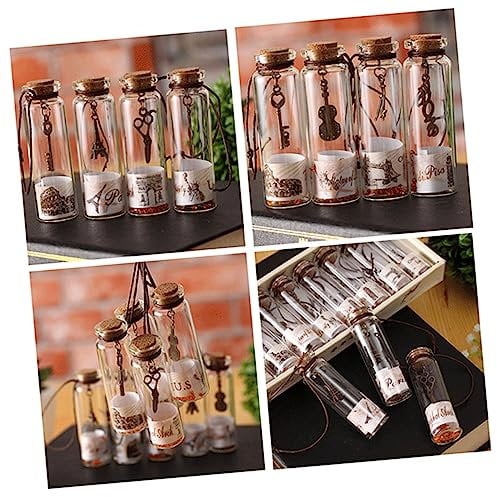 Wunschflasche aus Glas 12 Stück mit Holzkorken und globalem Motiv Vintage