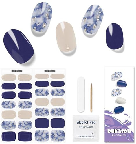 DUKASOU Nagelfolie UV Härtend - 28 Stück UV Gelfolien,Einfach und Bequem UV Gel Strips DIY Gel Nail Sticker ist ein Geschenk für Anfänger, um Nägel zu dekorieren(Marineblau)