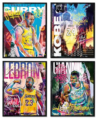 A ART·ZONE Berühmt Basketball Star Plakate Wandkunst, 8x10 Zoll Leinwanddrucke Ungerahmter Satz von 4, Basketball Plakate für Jungen Schlafzimmer Dekor