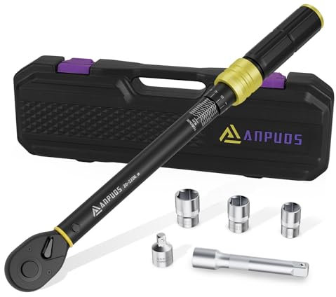 ANPUDS Clé Dynamométrique 1/2, 20-220Nm Clé Dynamométrique pour Voiture & Camion, Précision ±3%, 6 Pièces Kit D'entretien avec 125mm Barre d'extension, 17/19/21mm Douilles, 1/2-3/8 Adaptateur