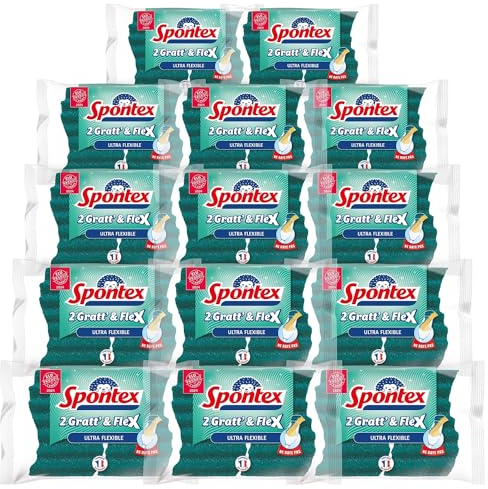 Spontex - Eponge Gratt & Flex - 28 éponges Non-rayantes (14 Paquets de 2) – Ultra Flexible – Ultra Efficace sans Effort – Made in France