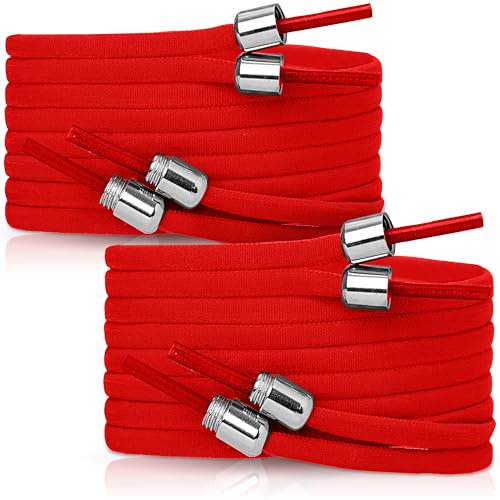 LaceMate Cordones – 2 pares, elásticos, sin ataduras, para zapatos casuales y zapatillas también como repuesto, rojo, talla única