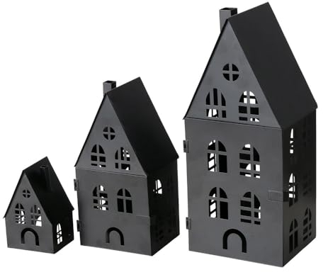 3tlg. Laterne Dover schwarz aus Metall H13-35cm Dekohaus Metallhaus Windlicht