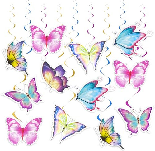 SPEACOUR 12 Stück Schmetterlinge Hängende Wirbel, Schmetterlingswirbel-Dekorationen, Bunte Gartenparty Spirale Hängedeko, Schmetterlings-Hängedekoration, Schmetterling Deko für Geburtstag, Party