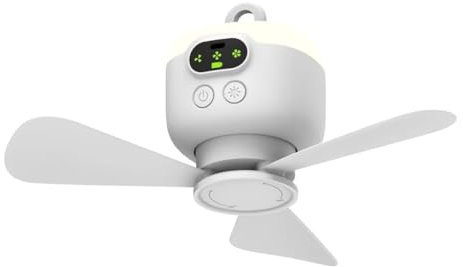 Yominerr Ventilador de Techo de Viento Grande Recargable por USB, Aspas Extraíbles, Lámpara de Noche, Iluminación, Ventilador Doméstico para Exteriores con Capacidad de 8000mAh