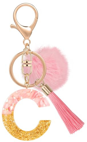 MWOOT Nom Lettre initiale C Porte-clés, Rose Porte-clés pour Femme, Charmes en Résine Pour Clé Porte Clef Voiture Décor Sac à main