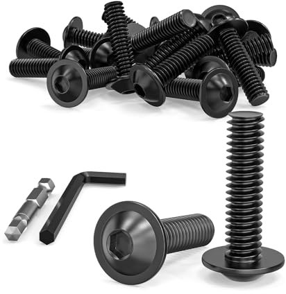 Dayalo Lot de 20 vis M5 x 30 mm à tête bombée avec bride, vis à six pans creux, en acier inoxydable A2 V2A, oxyde noir, filetage complet, avec clé et embout