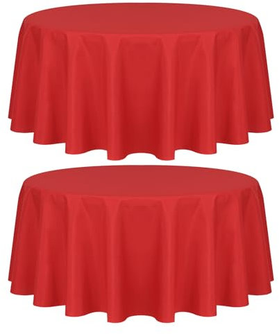 2 Stück Tischdecke Runde 229 cm, Runde Polyester Rot Tischdecke, Flecken Knitterfeste Tischdecke,Waschbare Runde Tischdecken aus Stoff für Hochzeit, Bankett Party, Restaurant,Weihnachten