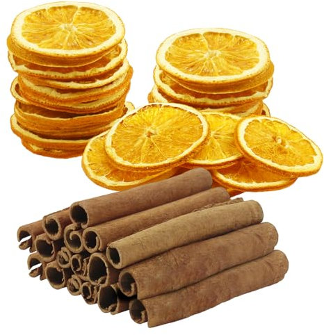 RYAN 50 Stück Natur Dekoration Weihnachten Deko 25 Orangenscheiben Getrocknet und 25 Zimtstangen Deko Türkranz Weihnachten für Kränze Gestecke Weihnachten Basteln Adventkranz Advent Tischdeko
