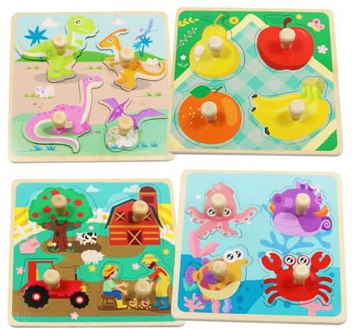 Holzpuzzle 1 Jahr, Steckpuzzle Holz ab 1 2 3 Jahr, Meerestiere Bauernhof Holzpuzzle, Greifpuzzle Kinder, Montessori Spielzeug Holzspielzeug Baby Kinder Geburtstag Geschenk Jungen Mädchen