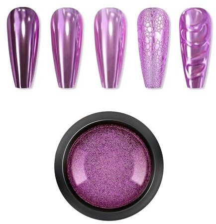 A box of Purple Chrome Nail Powder Mirror Pigment Powder for Nails Effect Has Purple Aurora Chrome Nails Powder Pigment High Gloss Glitter Nail Art Chrome Powder for Gel Nails with Holographic Ice